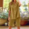 Women's Casual Fashion Sexy  Short Sleeve Pullover Shirt Round Neck Literary Retro Solid Color Casual Split Suit