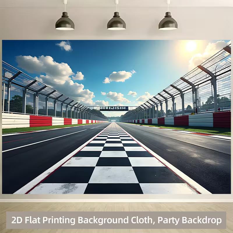 

2D Motorsport Track Background, Sunny Race Circuit with Checkered Pattern Themed Party Backdrop 47.2x31.5inch/120*80cm