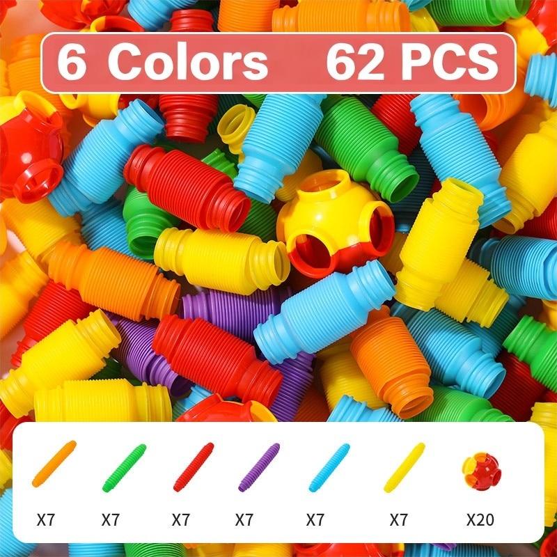 SHEFEITE® 62-Piece Stretchable Building Blocks Set, Stress Relief Toy, Connect & Disassemble, Multicolor Educational Gift