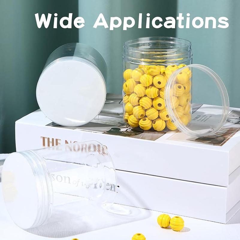 WTEMPO DIY Empty Plastic Decorative Jars with Lids Slime Containers Handicrafts Storage Jars Clear Wide Mouth Package Jars Party Decor Cylindrical Jar