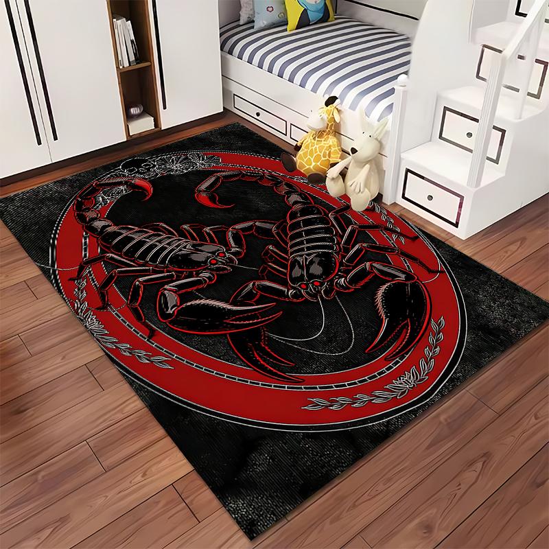Modern Scorpion Design Carpet with Red Circle and Black Background Suitable for use as an anti-slip for living room bedroom sofas