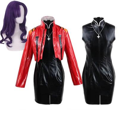 Katsuragi Misato Cosplay Kostium Halloween Katsuragi Misato Pełny Zestaw Czerwona Kurtka Sukienka Naszyjnik Peruka Anime Mundur Misato Stroje