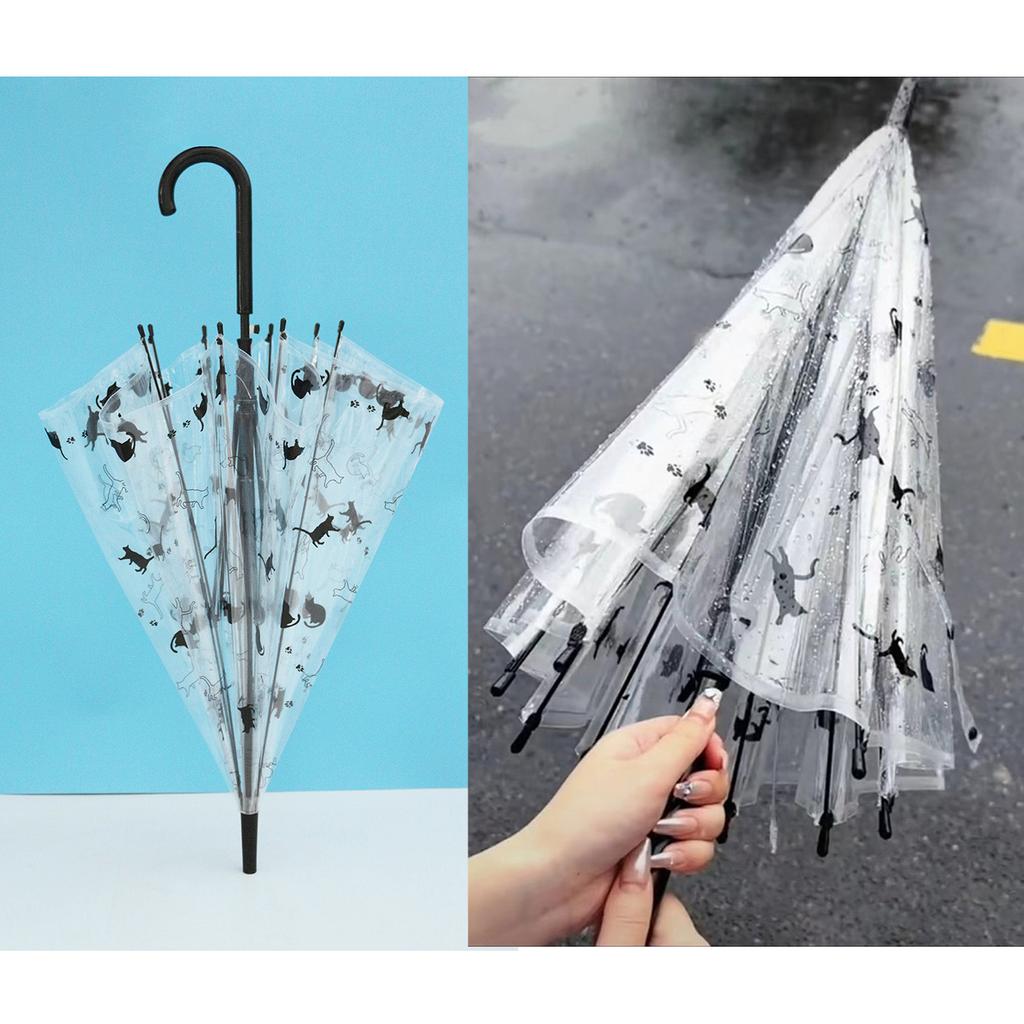 Manuální průhledná sluneční clona pro ženy 3 skládací deštníky Rain Gear Čirý kočičí vzor Anti-Uv kompaktní na cesty