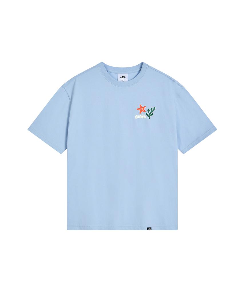Imiseu Coastal Embroidery T-Shirt-Pastel Blue