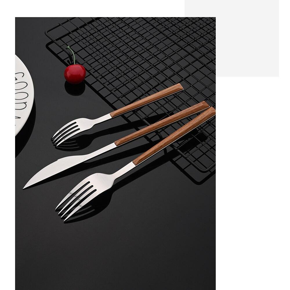 Westliches Geschirr-Set mit Holzgriff, Edelstahl, 10/20/30/40 Stück, Steaktisch, Messer, Gabel, Löffel, Dessertgabel, Besteck, Besteck