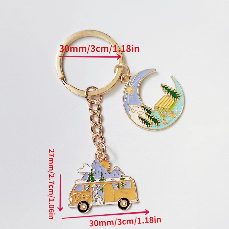 Alloy Moon House Keychain for Camping and Travel Enthusiasts