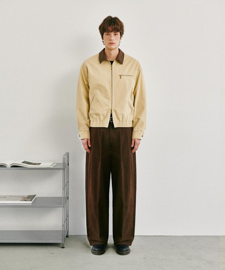 GLW Wide Double-Pleat Cotton Pants Brown