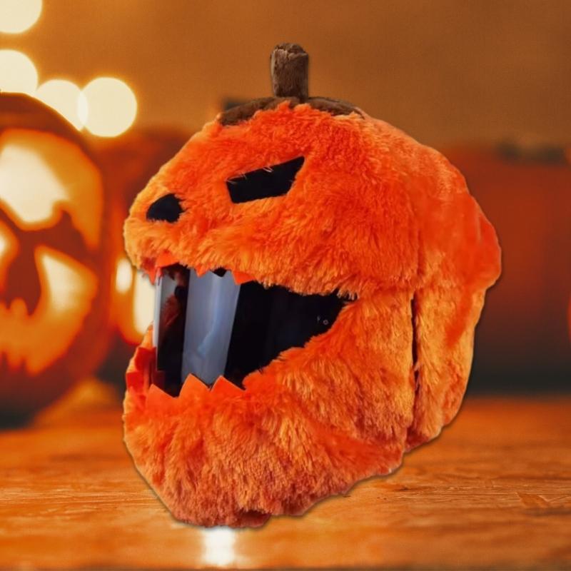 Fun Plush Helmets Cover for Motorcyclists Eye Catching Cartoon Pumpkins Cover Halloween Plush Helmets Cover for Rides