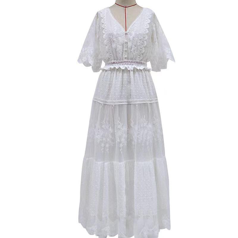 Europe and the United States Summer Foreign Trade New Women's Clothing V-neck Short-sleeved Lace Dress