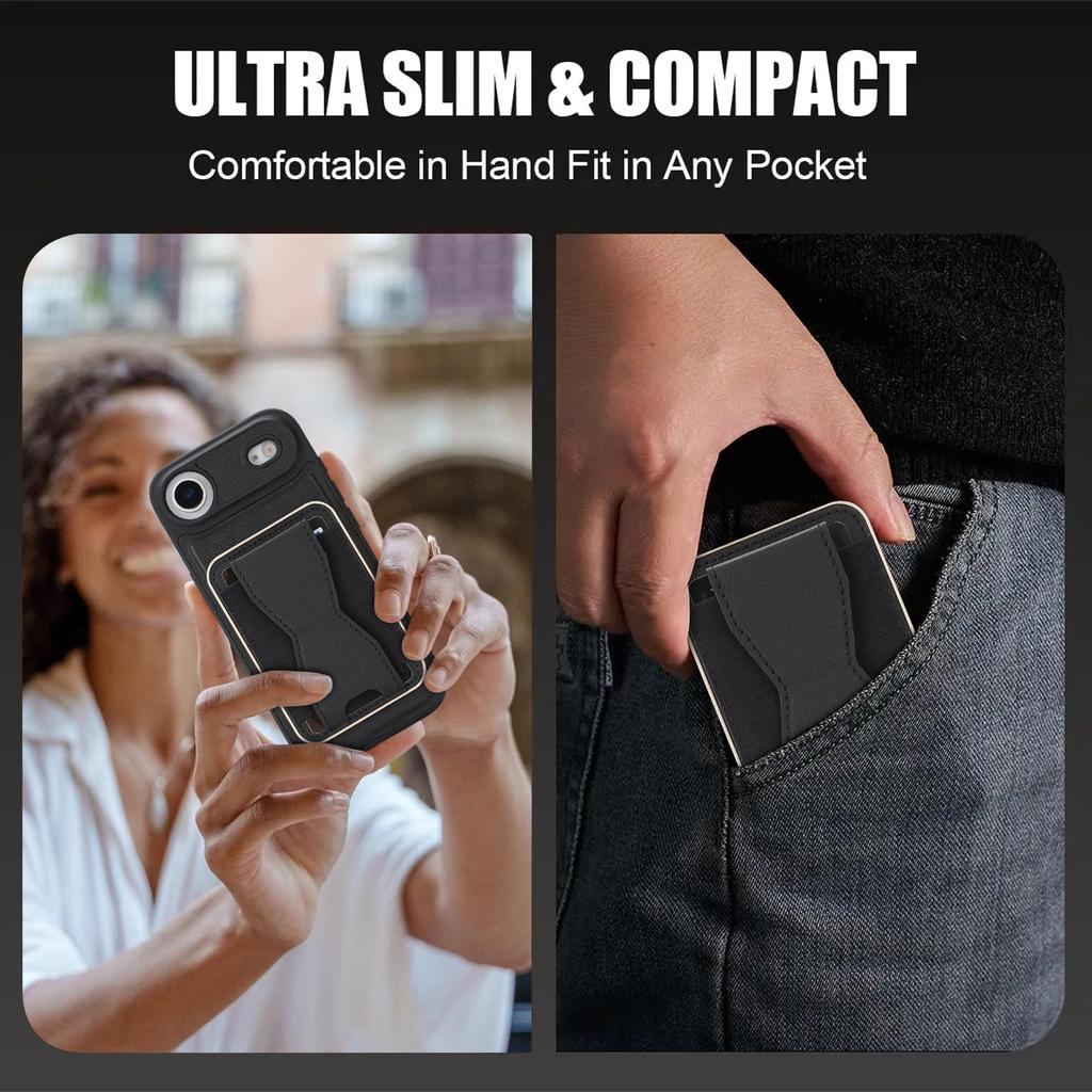For iPhone Air Case Compatible with MagSafe Leather Back Phone Cover with Detachable Card Holder Kickstand