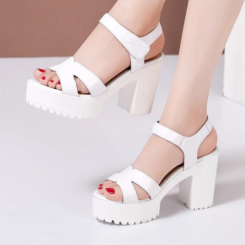 Small Size 32-43 Elegant Genuine Leather Shoes Women Summer Platform Sandals 2025 Block High Heels Sandals Women Office Mother