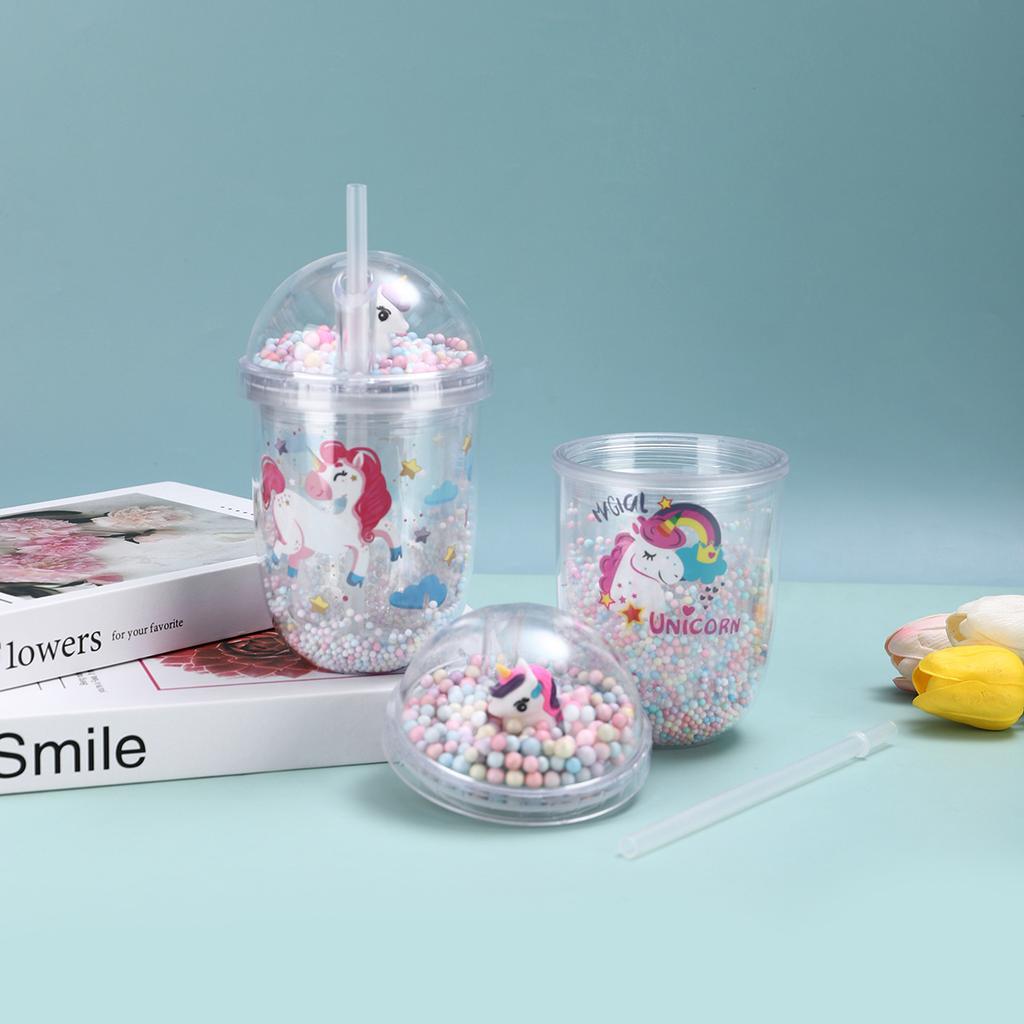 Water bottle creative unicorn double plastic cup high value male and female students cartoon summer straw cup children's water cup