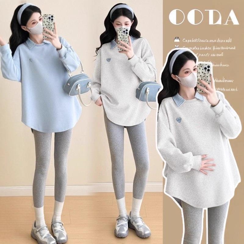 Chic Maternity Fake Two-Piece Long-Sleeve Sweatshirt - Casual Autumn/Winter Style XL