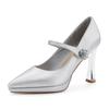 10522 [sheepskin] high heels women's thick heel 2025 new pointed Mary Jane shoes silver waterproof table shoes