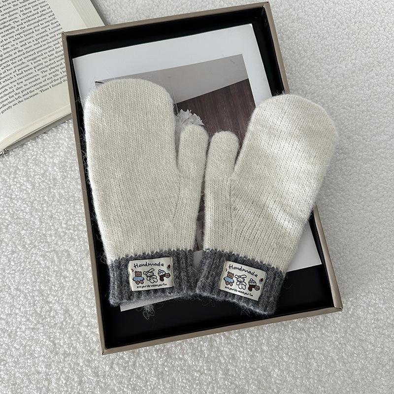 Solid Color Winter Wool Gloves Thicken WarmPlush Furry Fingerless Gloves Knitted Mittens Autumn Outdoor Hand Warmer Mittens New