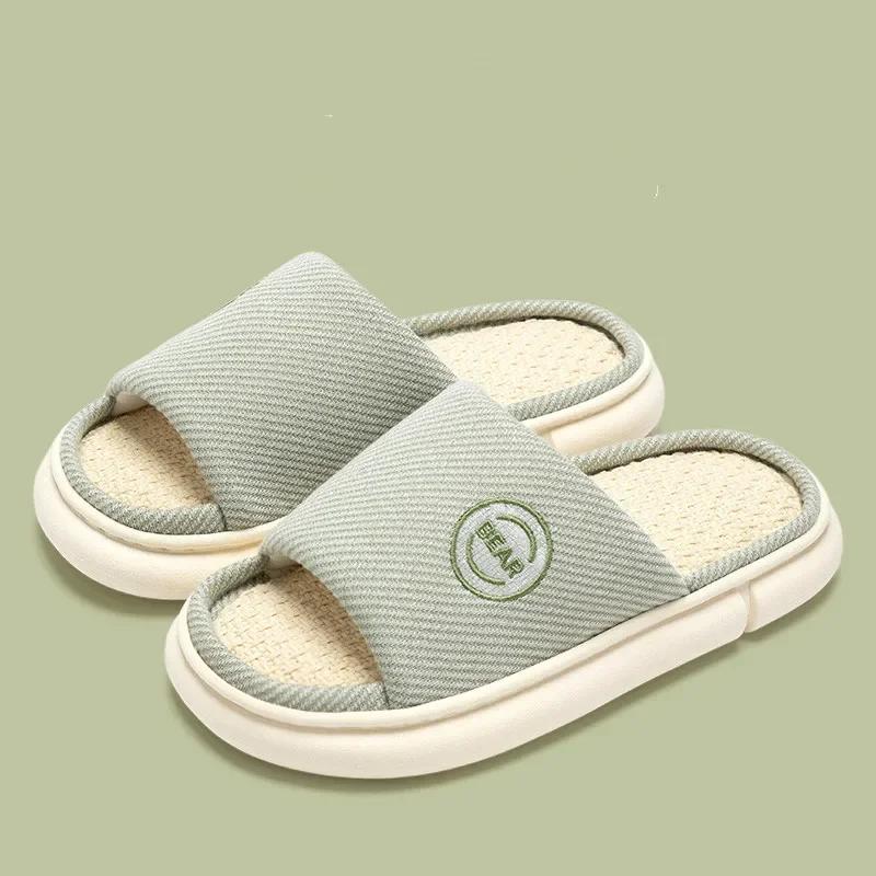 Fashion Couples Home Linen Slippers Women Men Indoor Bedroom Soft Slides Comfortable House Thick Sole Shoes Non-slip Breathable Flats