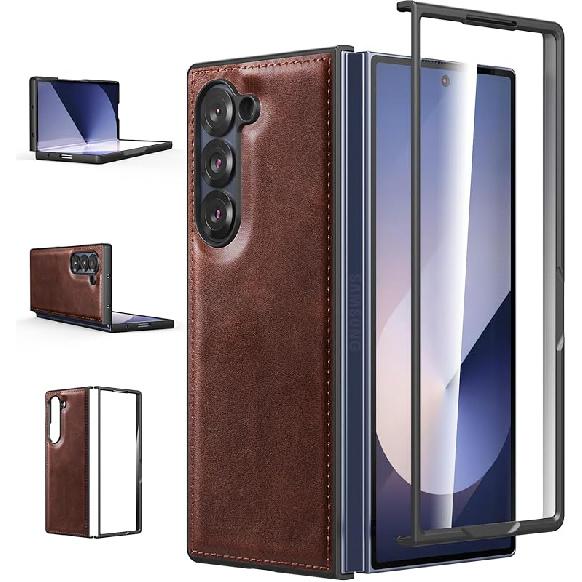 Foluu Case for Samsung Galaxy Z Fold 6, with Front Built-in Screen Protector, PU Leather + Hard PC Shell Ultra Thin Slim Durable Protective Phone