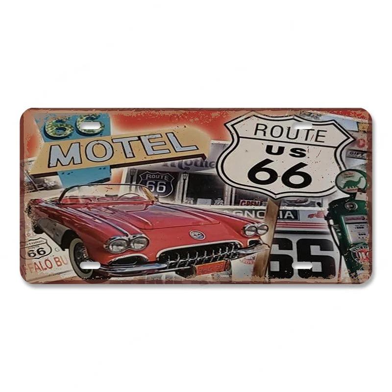 Vintage Metal Tin Signs Decor Route 66 License Plate Motorcycle Car Metal Posters Wall Decor for Garage Bar Pub Moto Club