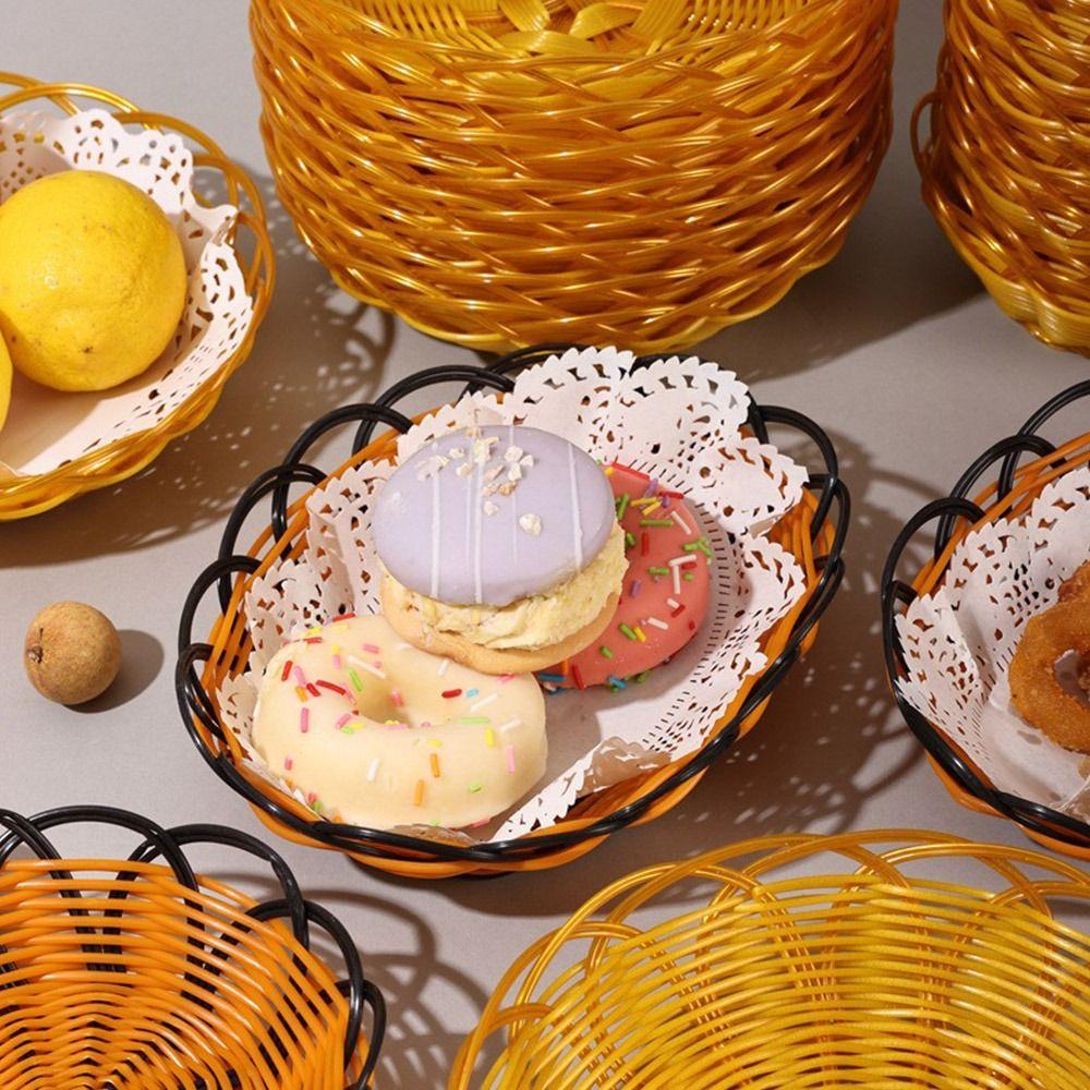 Woven Food Plate Round Fruit Basket New Imitation Rattan Basket  Breakfast Cake Snack