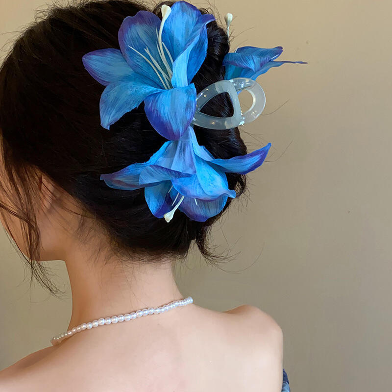 Fashion Lily Flower Hair Clip Crab For Women Girls Elegant Fairy Large Hair Claw Jaw Shark Hairpins Sweet Hair Accessories