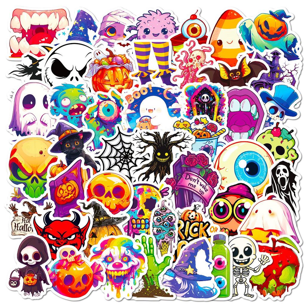 50 Halloween Stickers Death Ghost Pumpkin Lantern Cartoon Doodle Stickers DIY Suitcase Laptop Stickers