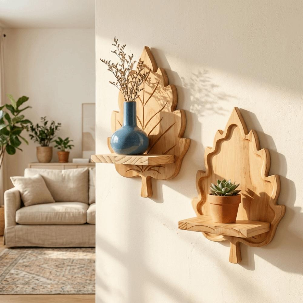 Nature Style Maple Leaf Wall Shelf Wooden Wall Mounted Leaf Shelf  for Living Room