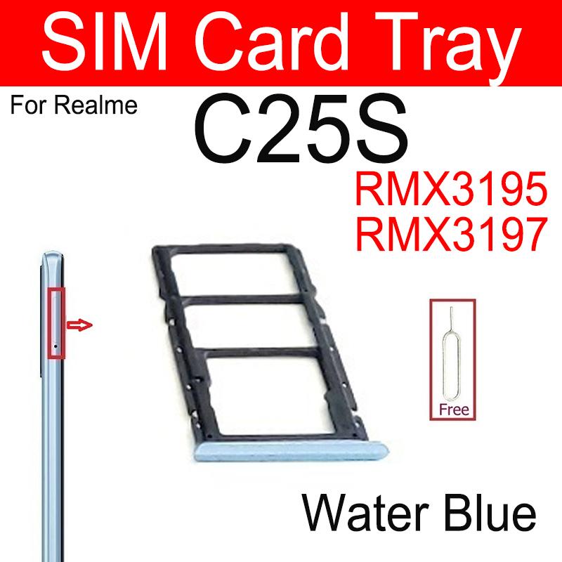 

Лоток для SIM-карты для Realme C20 C20A C21 C25 C21Y C25Y C25S, двойной слот для SIM-карты, держатель адаптера, запасные части Realme C25S-Water Blue