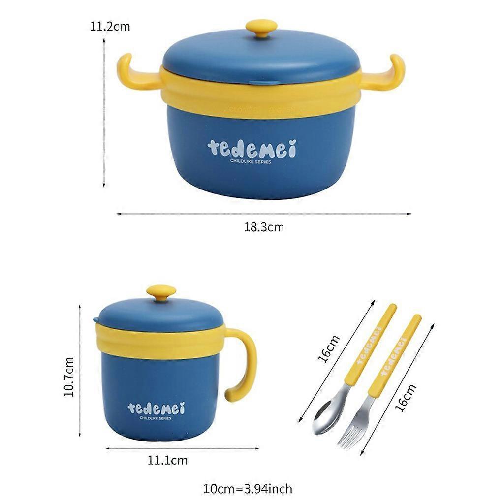 Baby Bowl & Cup Set with Spoon, Fork & Lid, Blue