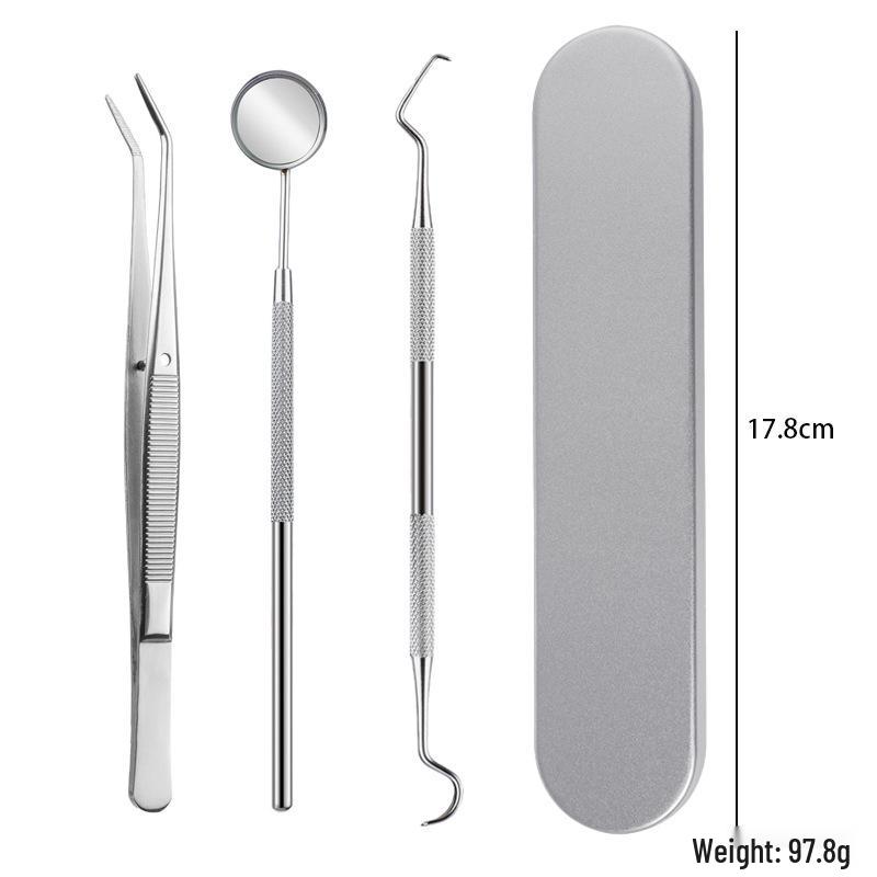 Stainless Steel Dental Tool Set: U-Shaped Tongue Scraper, Oral Mirror, and Tartar Remover