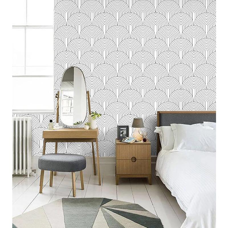 1pc Self-adhesive Wallpaper for Home,Removable Contactpaper,Abstract Rainbow,Black and White, Bedroom Decoration,Peel and Stick