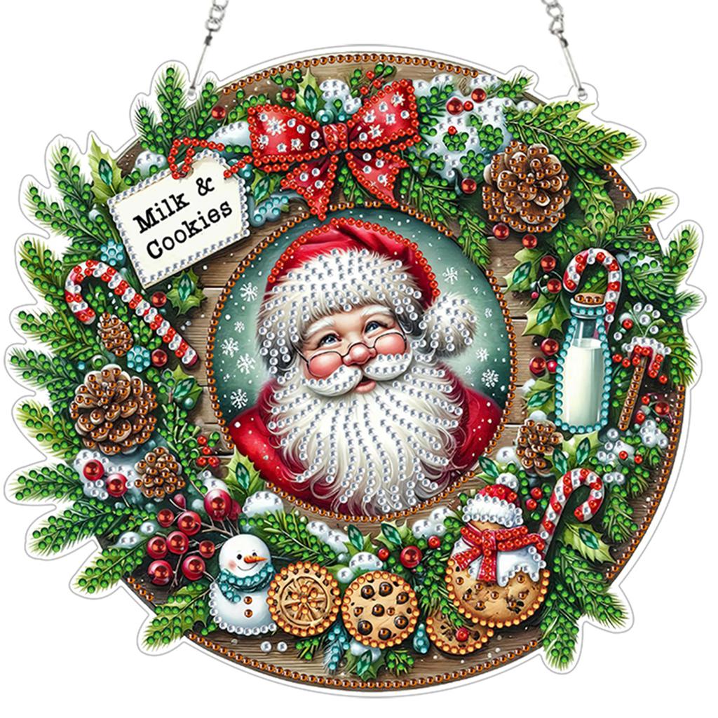 Christmas 2D Flat DIY Acrylic Diamond Painting Kits Hanging Gem Art Paintings Charm for Living Room Home Office Decoration