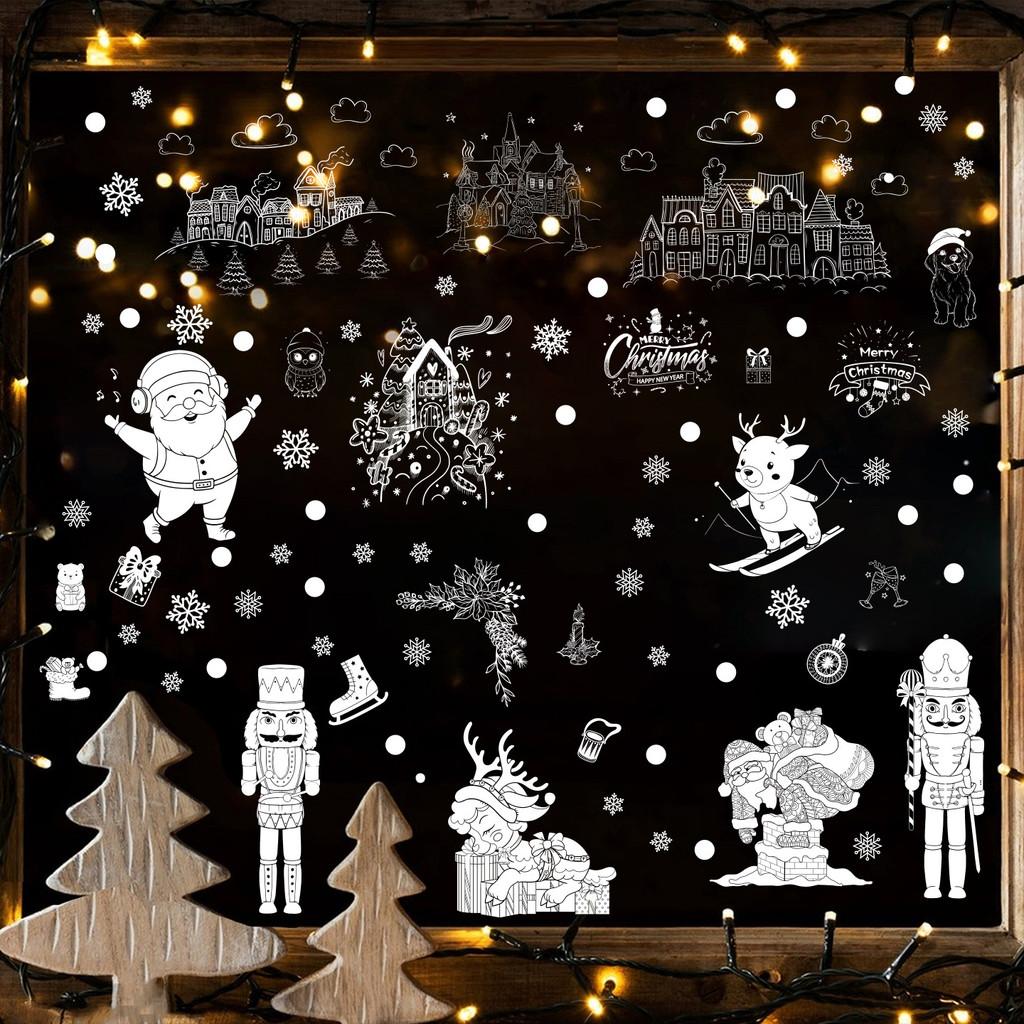 Pvc Window Holiday Sticker With Snowflakes Santa Snowmen For Christmas Decor