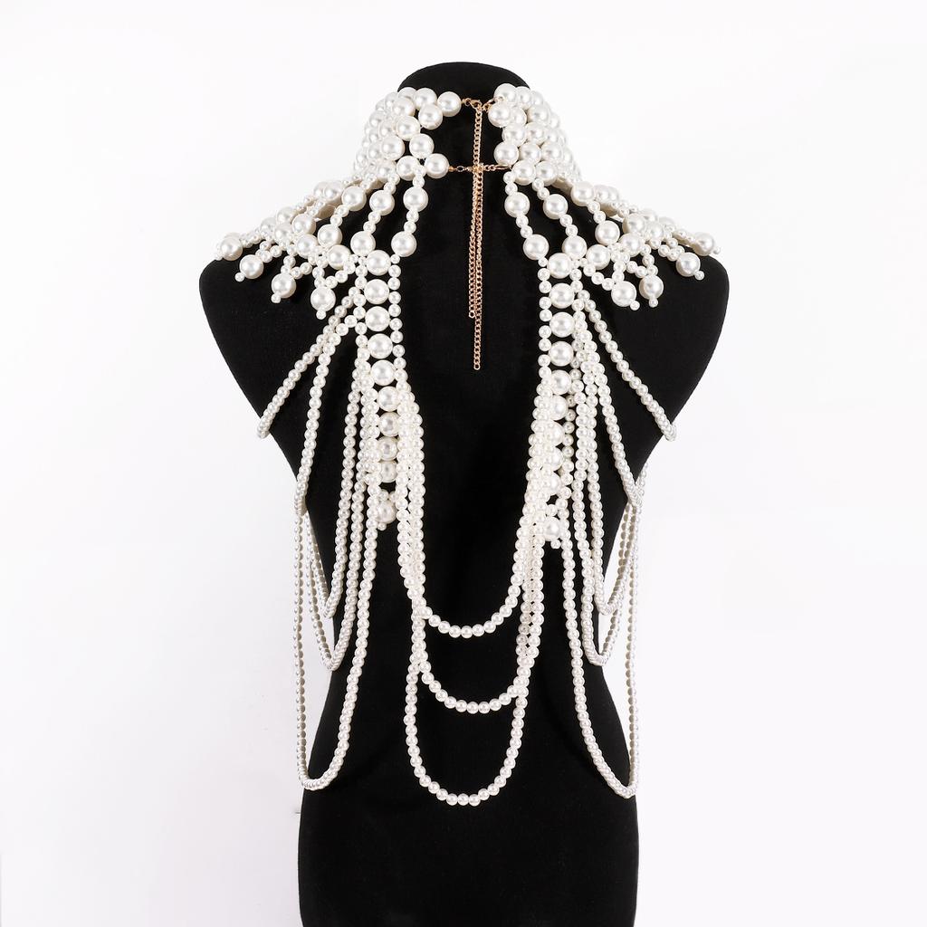 Fashion Tribal Style Hollow Woven Pearl Shawl Body Chain Retro Layered Exaggerated Sexy Body Chain All Match Women Jewelry