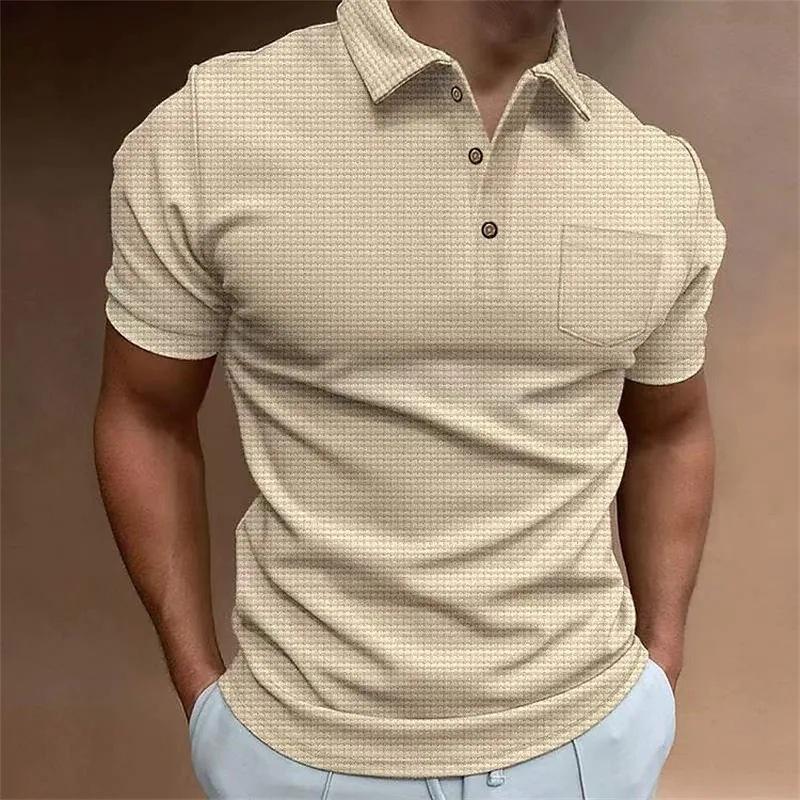 Summer New Cross-border Amazon Europe and America Waffle Men's Polo Shirt Short-sleeved Button-up T-shirt Top