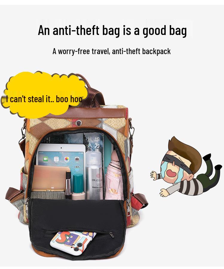 Trendy Women's Anti-Theft Colorblock Backpack - Large Capacity for Travel