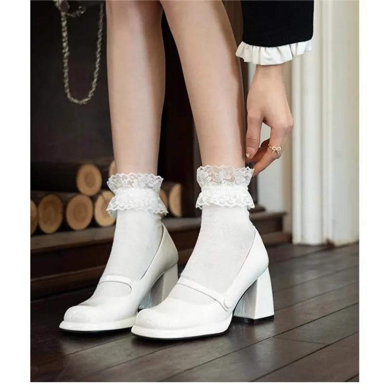 Mary Jane Shoes for Women Fashion New Chunky Heel Wedding Dress Shoes 2024 Spring New Round Head Solid Color Women's Shoes