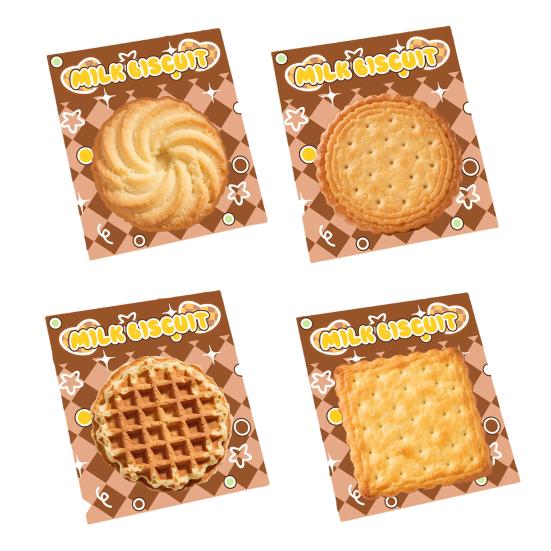 4Pcs Biscuit-Shaped Memo Pads Set Creative Food Design Self-Adhesive Sticky Notepads for Students Office Party Learning Marking And Message Small Gift