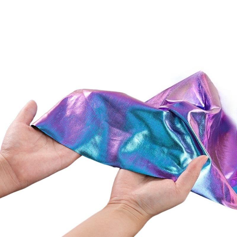 1m*1.6m Laser Elastic Reflective Fabric Magic Colorful Polyester Bronzing Designer Fabric for Costumes Swimsuits Handbags Craft