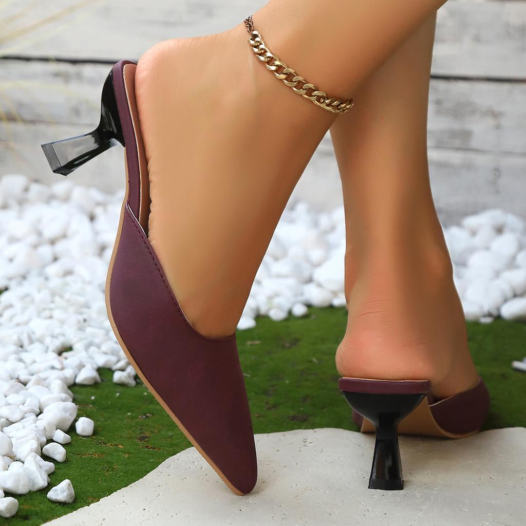 New Women High Heel Slipper Summer Ladies Slip on Mules Shoes Pointed Toe Low Heel Sandals Outdoor Woman Casual Slippers