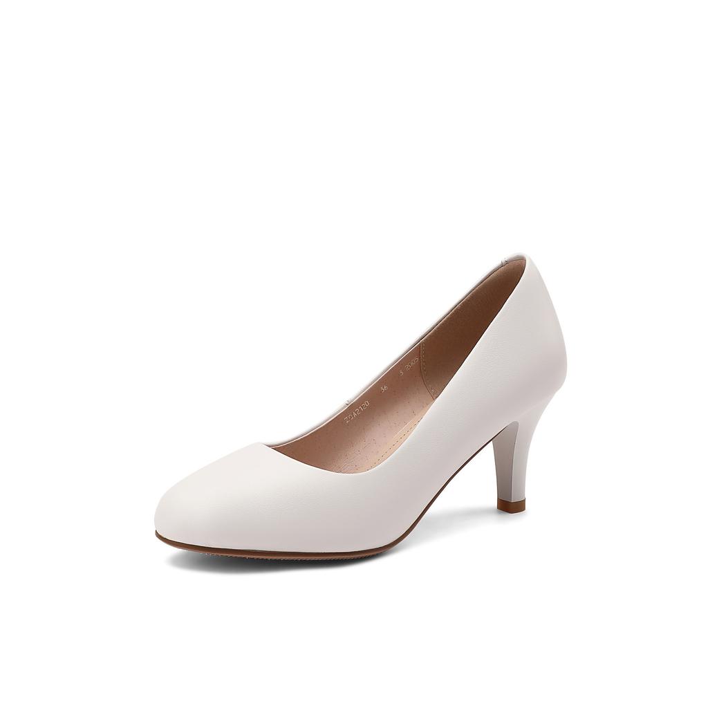 Cowhide Large-size High Heels Are Not Tired of Feet, Professional Work Shoes, Black Round Head, Light Mouth, Thin Heels, Single Shoes for Women