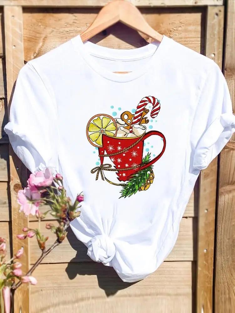 

Christmas Cactus with Santa Hats and String Lights White TShirt with Colorful Flower Pot Details Unique Casual Top for Women S