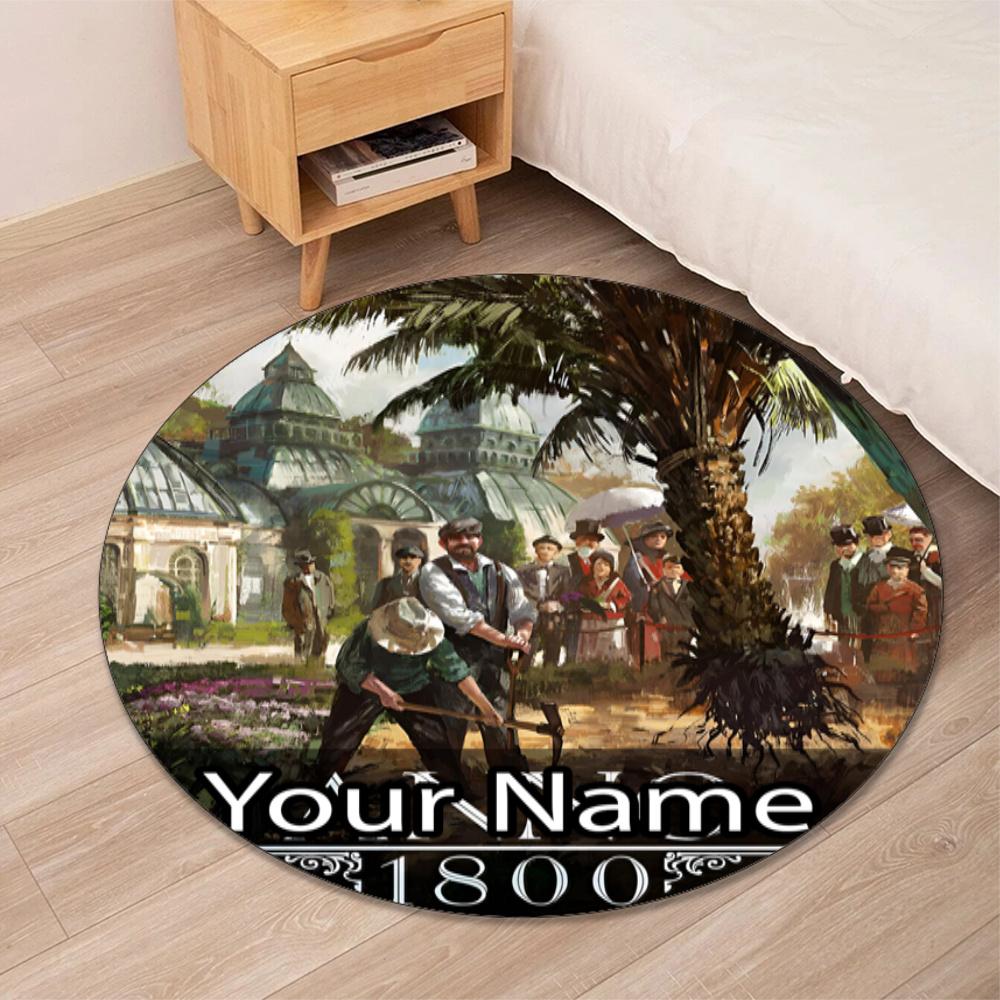 Custom Name Anno 1800 Printed Round Rug Carpet Chair Rug Area Rug Entryway Doormats,for Office Chair Living Room Bedroom Kitchen Room.