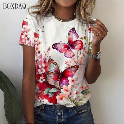 Damen Schmetterling T-Shirt, 3D-bedruckte kurzärmelige Kleidung, Damen Street-Sweater, 6XL groß, informelles Oberteil