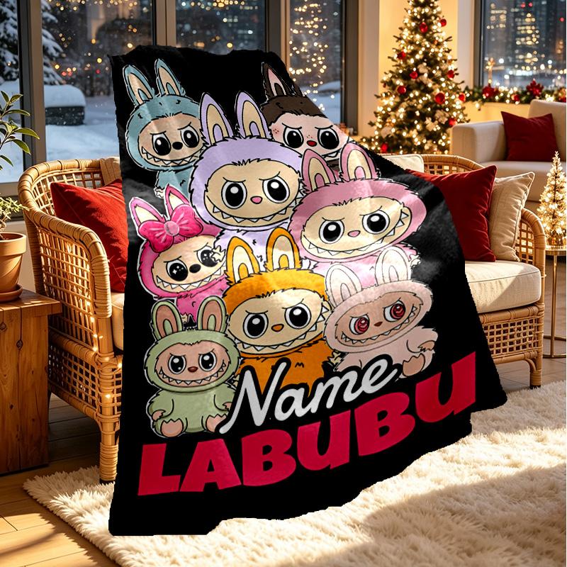 Custom Name Personalized Labubu Print Blanket, Home Decor, Bedroom, Sofa, Camping, Couch, Gifts for Birthday ChristmasEnthusiasts