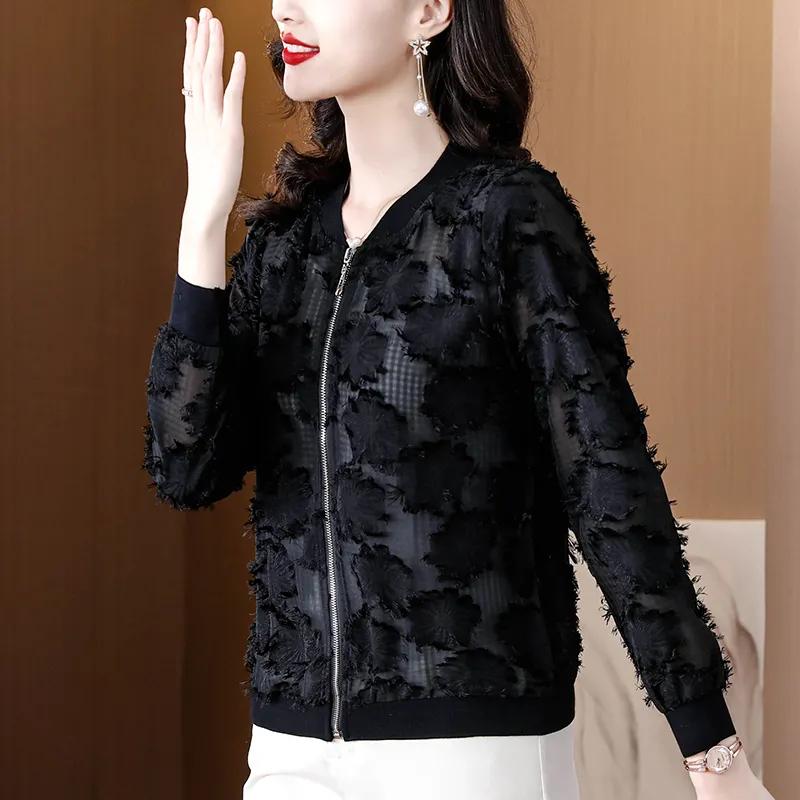 Spring and Autumn Women's Long Sleeved Short Coat Thin Edition Women's Temperament Chiffon Jacquard Top Women