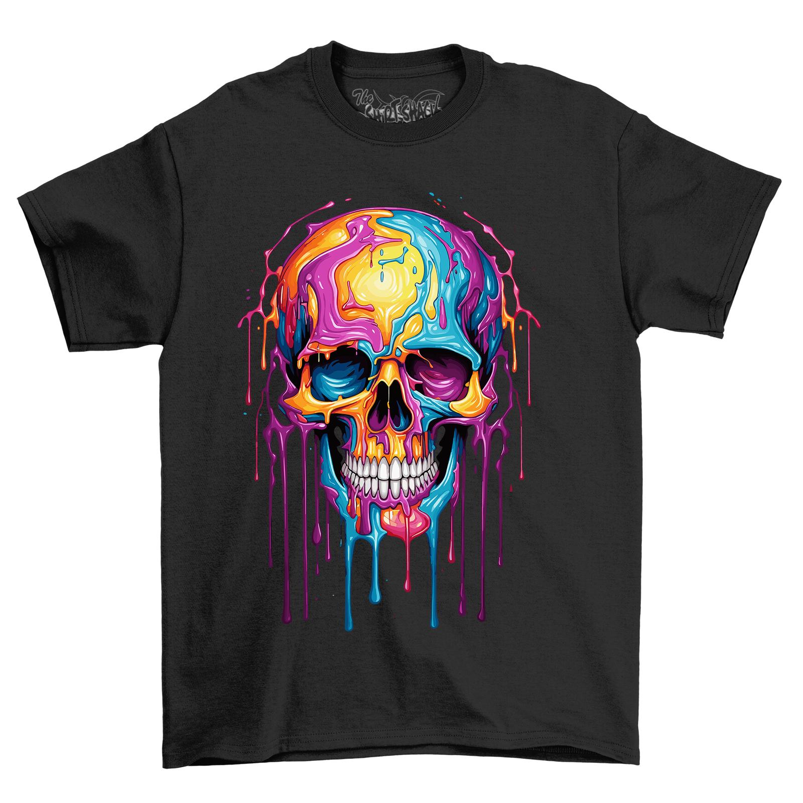 

Skull 3 Paint Drip Design T-Shirt Mens Womens Tees Top - Funny, Colorful, and Dripping with Style! Un M