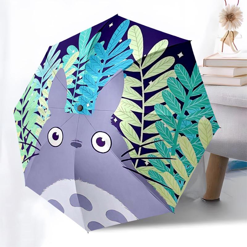 

1pc Totoro Leafy Design Automatic Opening/Closing Umbrella with Portable Tri-Fold Design, 8-Bone Iron Frame Outdoor Umbrella, Perfect Gift for Fans, T