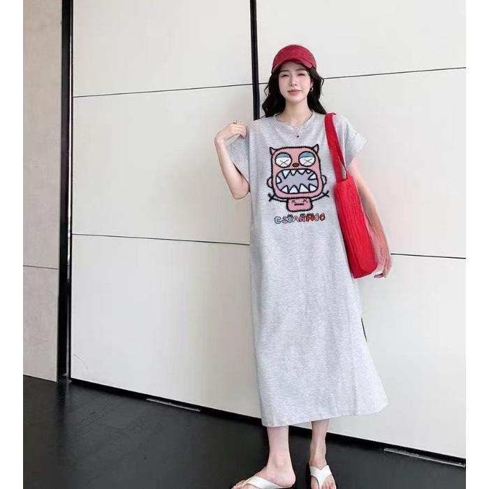 

Это новое летнее платье с забавным принтом, разрезом, короткими рукавами, круглым вырезом, свободного и универсального дизайна. 4XL серый