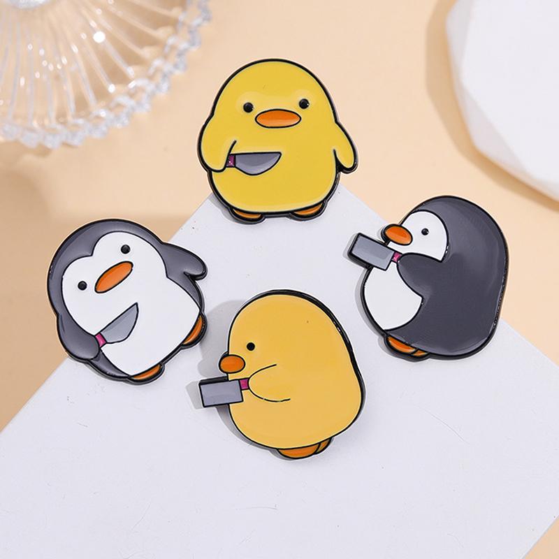 Cutie Killer Enamel Pins Chick Little Penguin Dagger Knife Brooches Lapel Badges Cartoon Fun Animal Jewelry Gift For Kids Friend