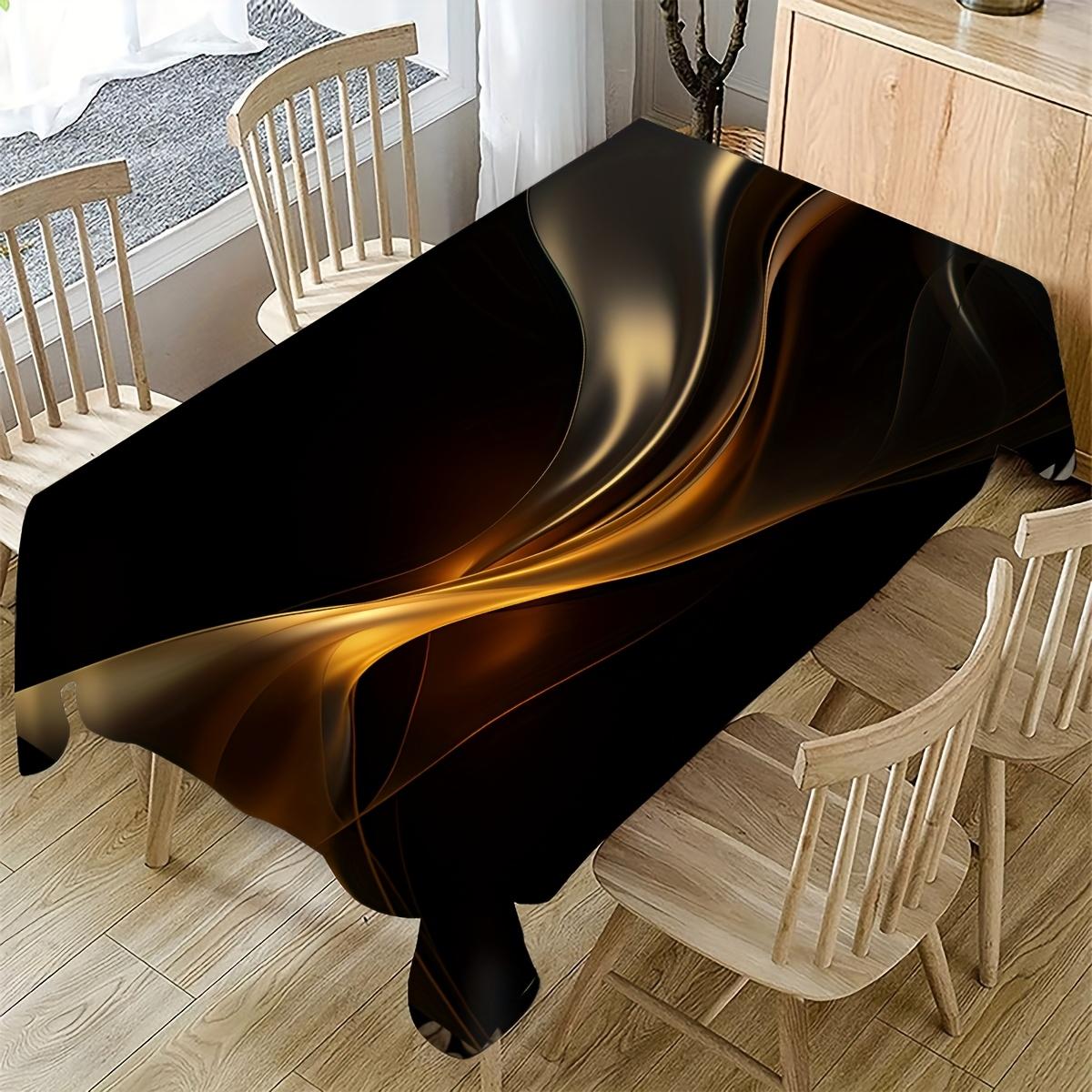 1 Stück Rechteckiger Tischdecke, Schwarzer Eleganter Hintergrund, Wellenförmiges Goldenes Garn Modernes Leichter Luxus Muster Gedruckte Tischdecke, Geeignet für Innen Und Außen 54*72inch(137cm*183cm） brown